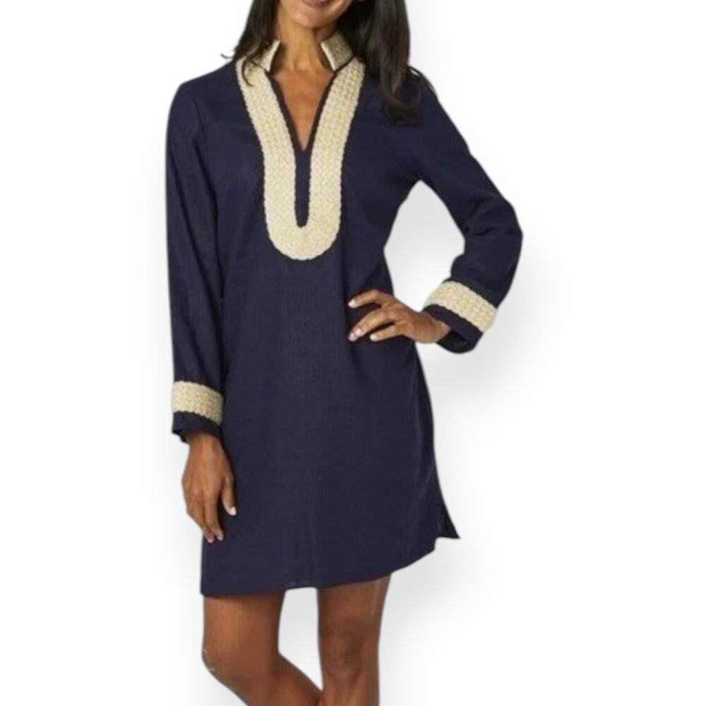 Sail To Sable STS Blue 100% Linen Tunic Long Sleeve Dress Size Small